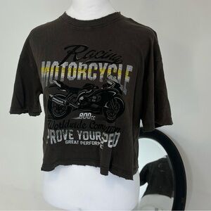 Buckle Cropped Motorcycle Short Sleeve Graphic Tee